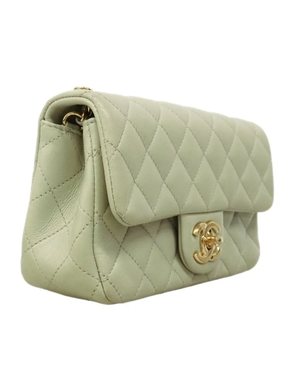 Chanel Shoulder Bag Mini Quilted Lambskin Green Champagne Gold